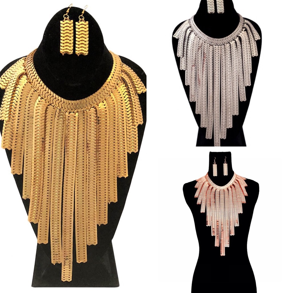 Herringbone Drop Chain Necklace & Earring Set